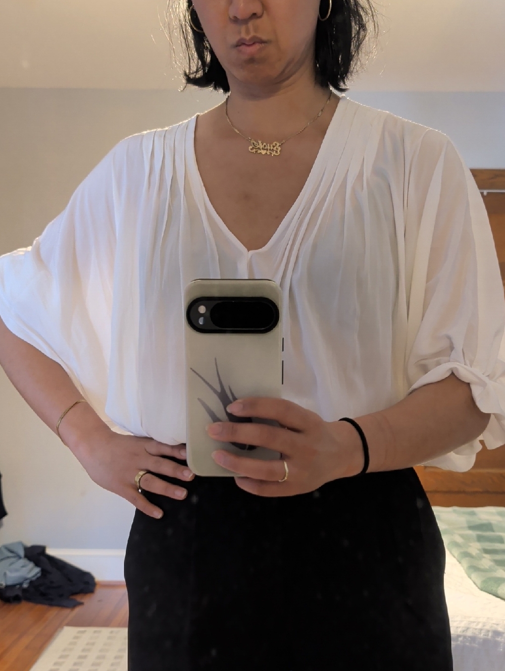 Ramy Brook White V-Neck Pleated Dolman Blouse